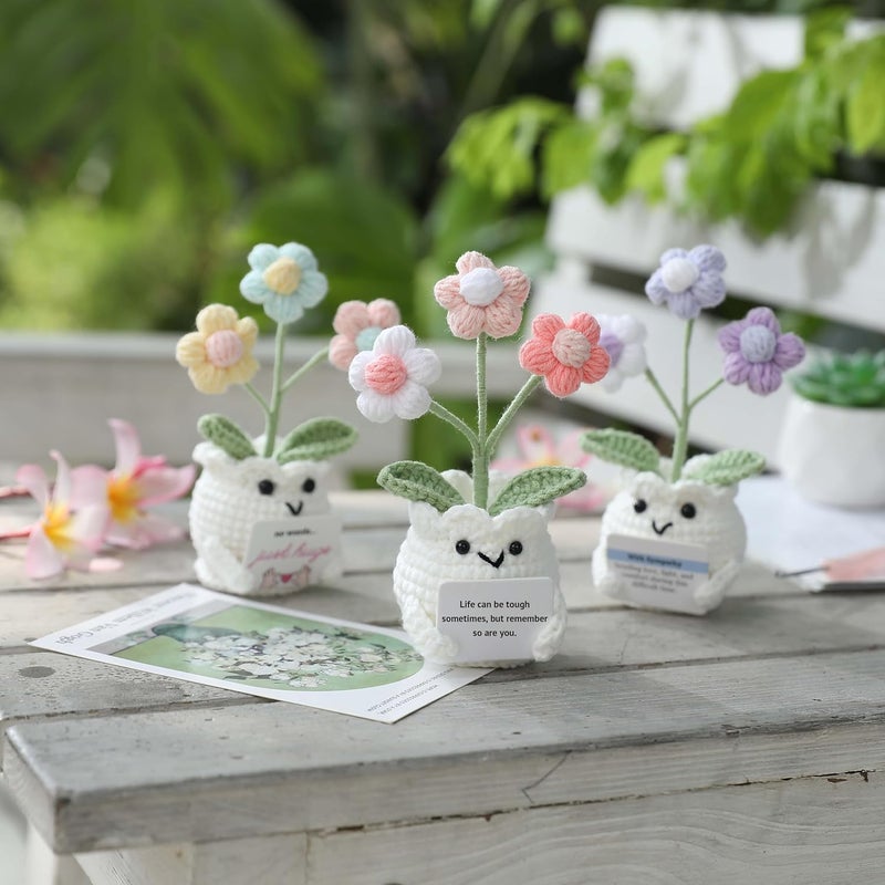 YOOJEE Positive Crochet Animals Flowers Handmade Valentines Day Birthday Gift “Life Can Be Tough But So Are You“ Inspirational Card Mental Health Cute Stress Relief Desk Decor for Teacher Women Mom Coworker - Image 5